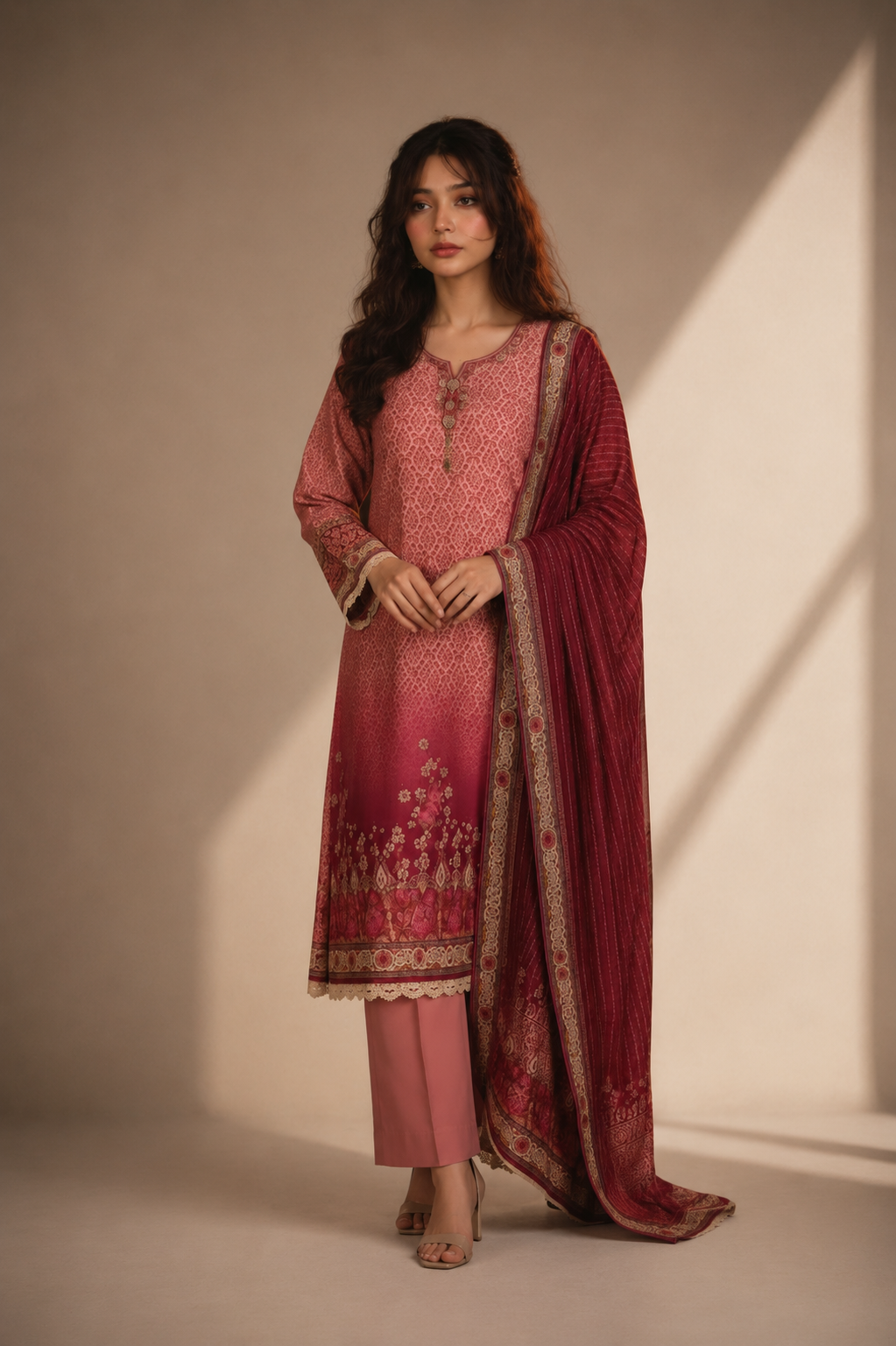 Pink Lawn Suit 3 Piece for Women | Buy Online Pakistan