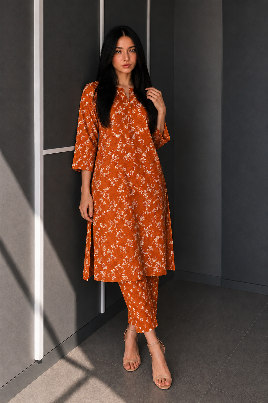 Orange Printed Shalwar Kameez 2 Piece for Women | Buy Online Pakistan