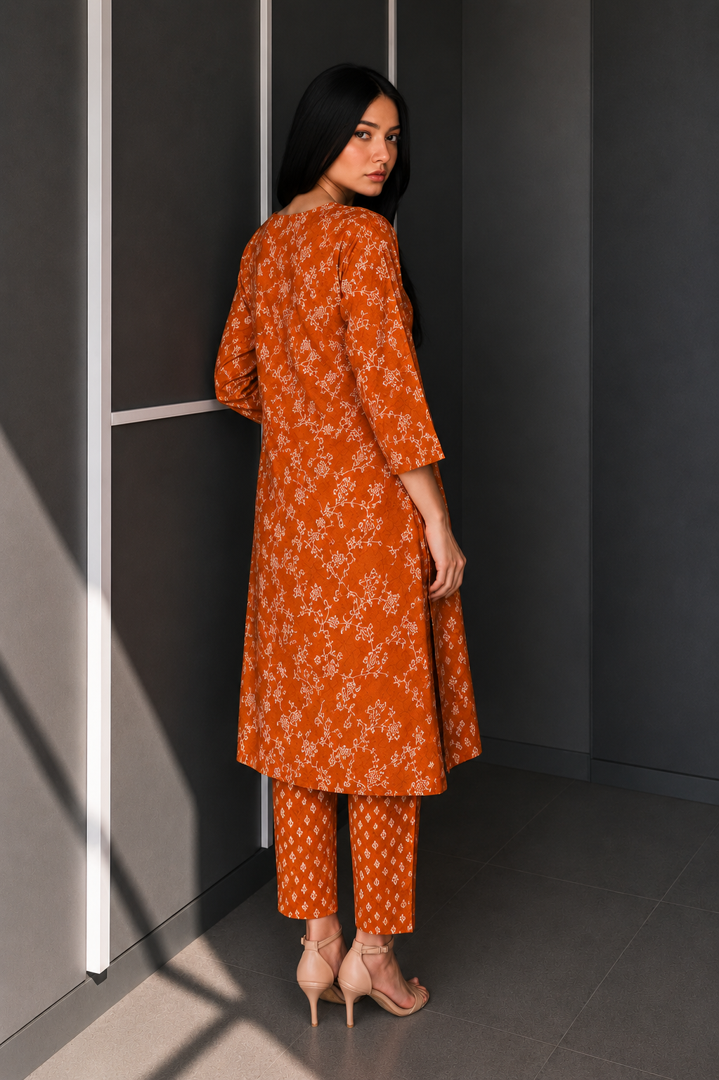 Orange Printed Shalwar Kameez 2 Piece for Women | Buy Online Pakistan