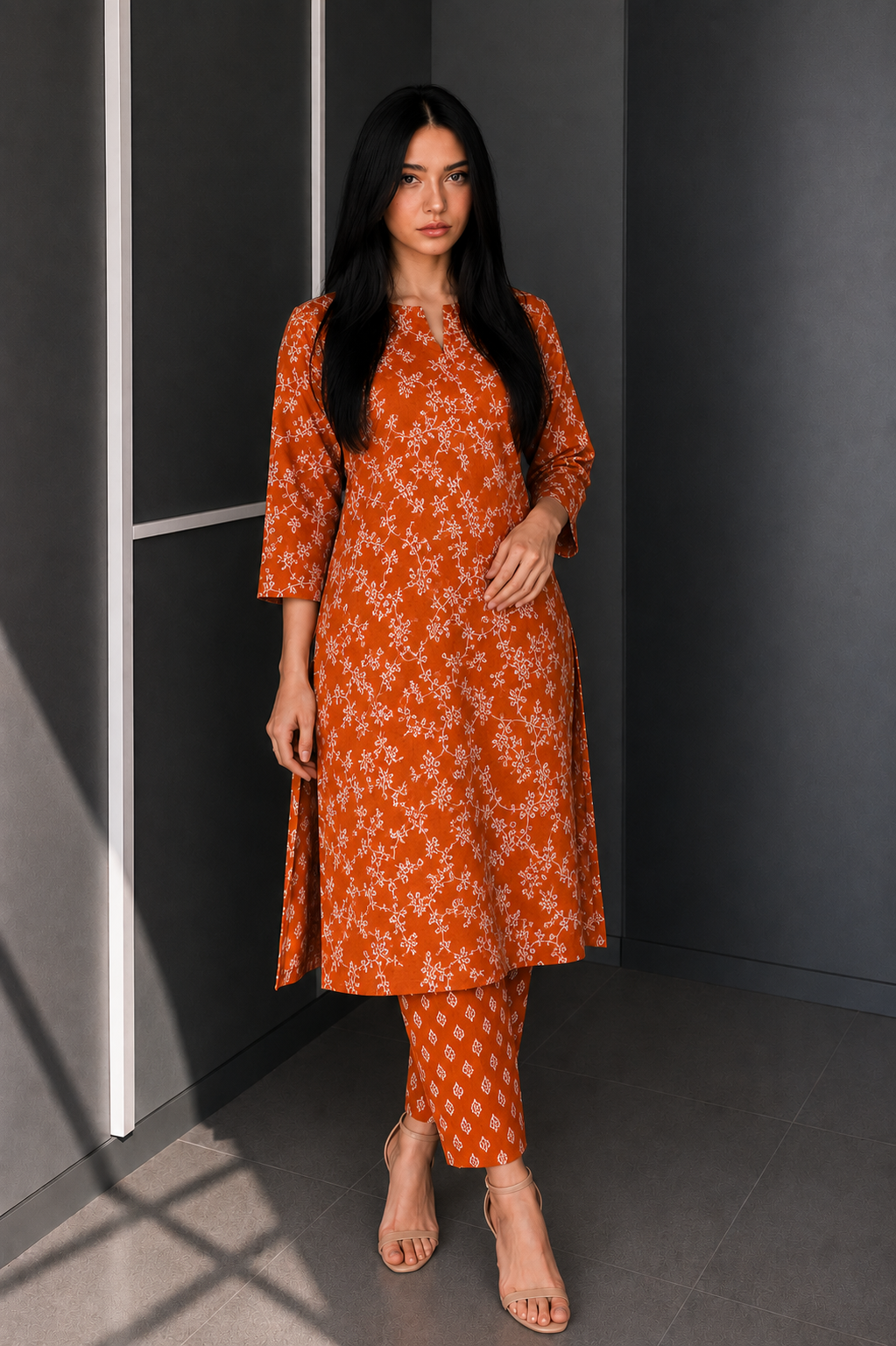 Orange Printed Shalwar Kameez 2 Piece for Women | Buy Online Pakistan
