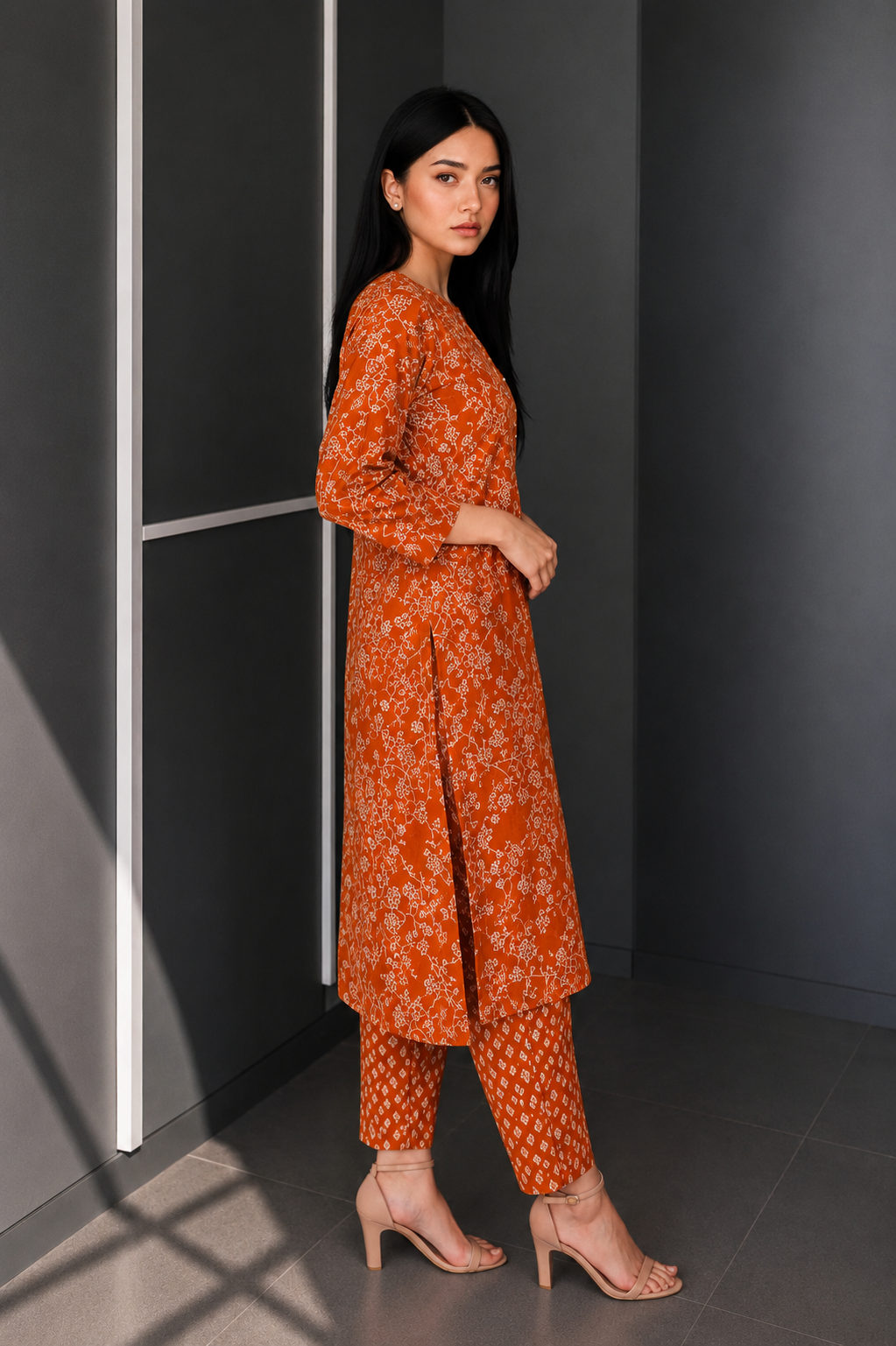Orange Printed Shalwar Kameez 2 Piece for Women | Buy Online Pakistan