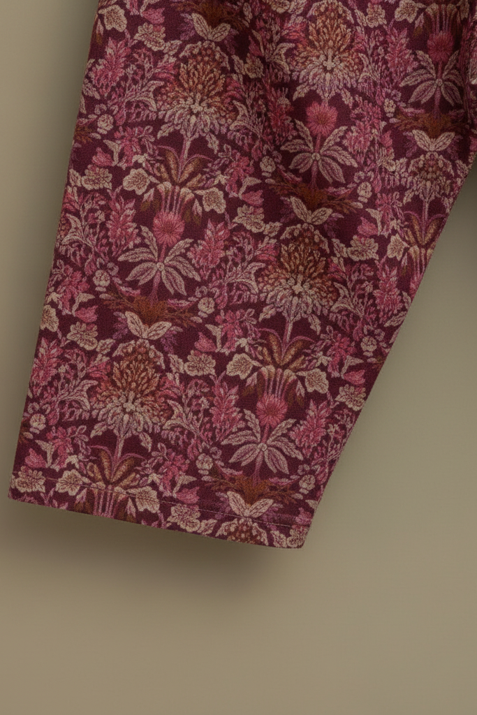 Folded fabric with a floral pattern on a beige background