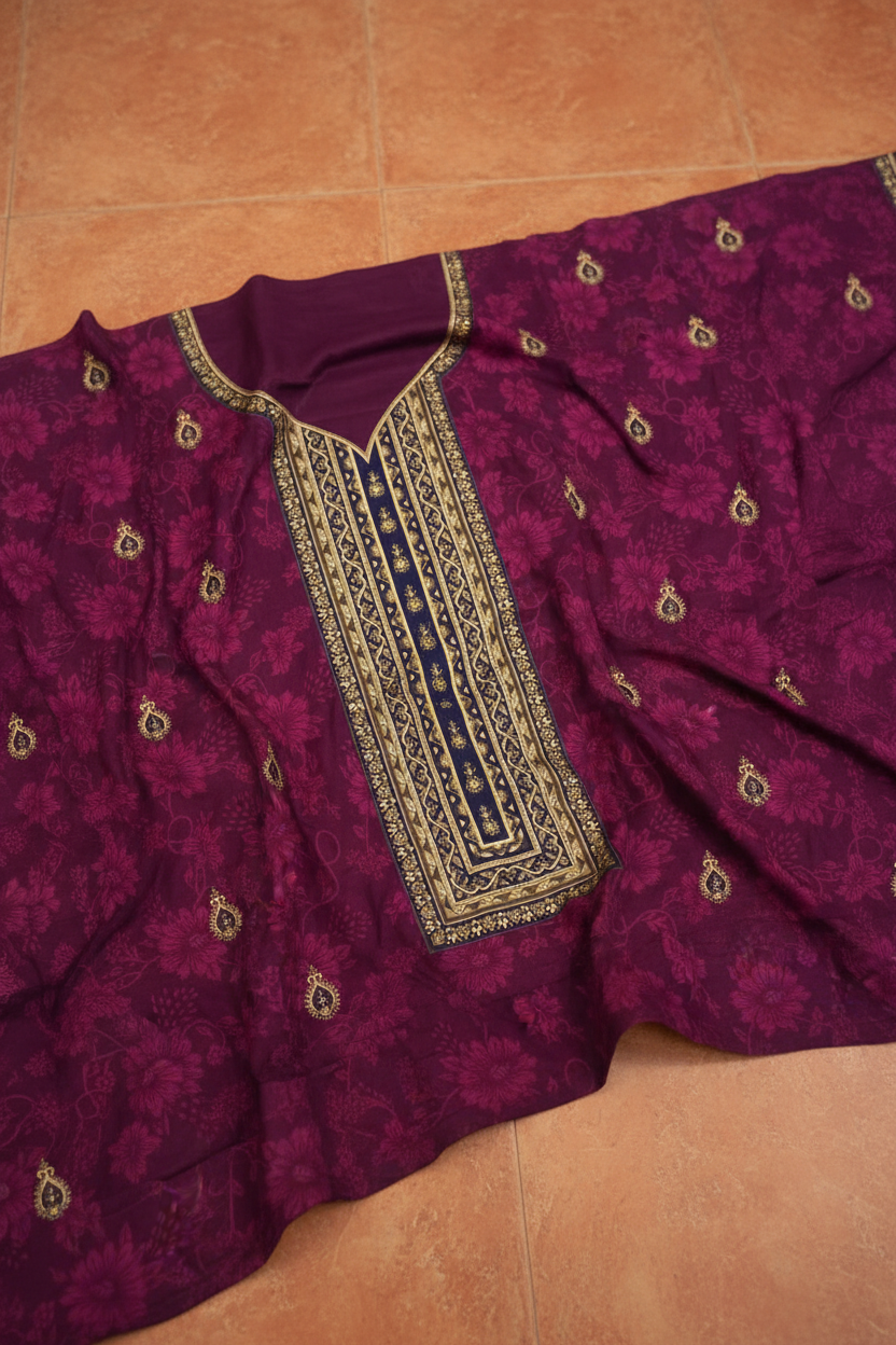 Maroon Lawn Suit 3 Piece for Women | Buy Online Pakistan