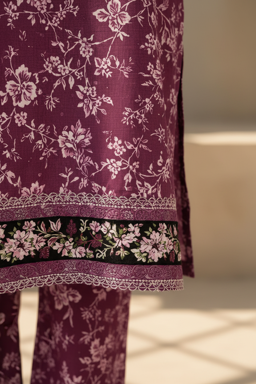 Dark Pink Printed Lawn 2-Piece Unstitched Suit | Women Dress Pakistan 2026