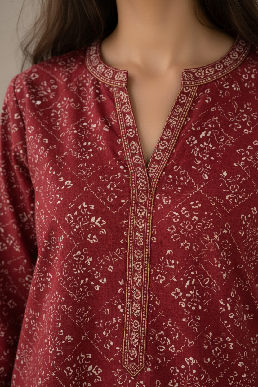 Crimson Red Printed Lawn 3-Piece Unstitched Suit | Women Lawn Pakistan 2026