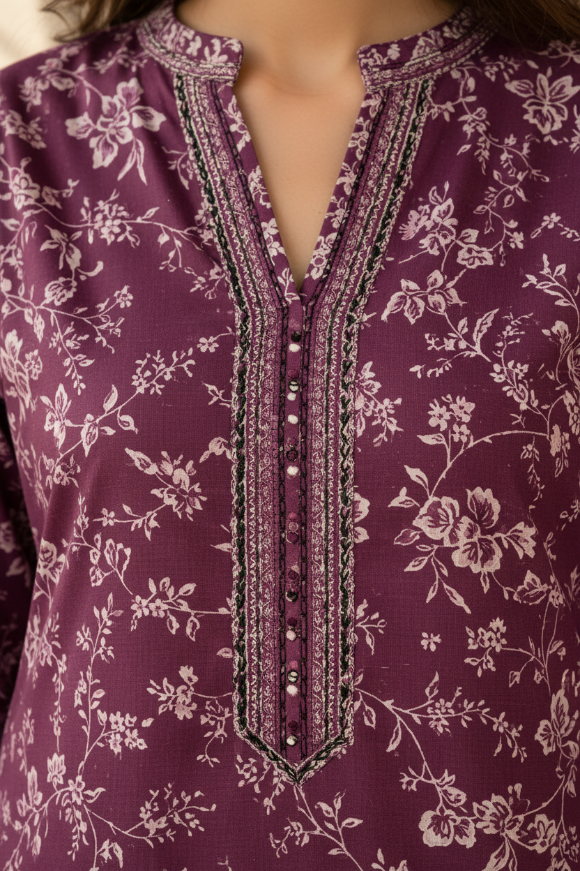 Dark Pink Printed Lawn 2-Piece Unstitched Suit | Women Dress Pakistan 2026