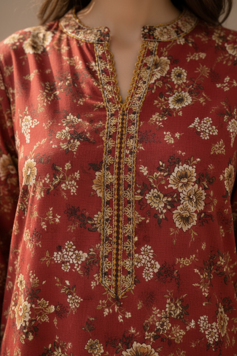Red Printed Lawn 2-Piece Unstitched Suit | Women Lawn Pakistan 2026
