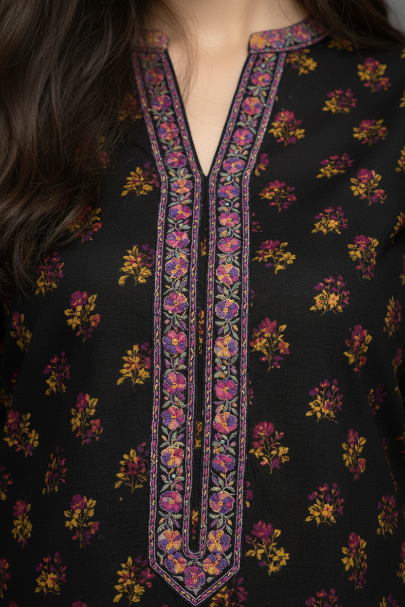 Black Printed Lawn 2-Piece Unstitched Suit | Women Summer Dress Pakistan 2026