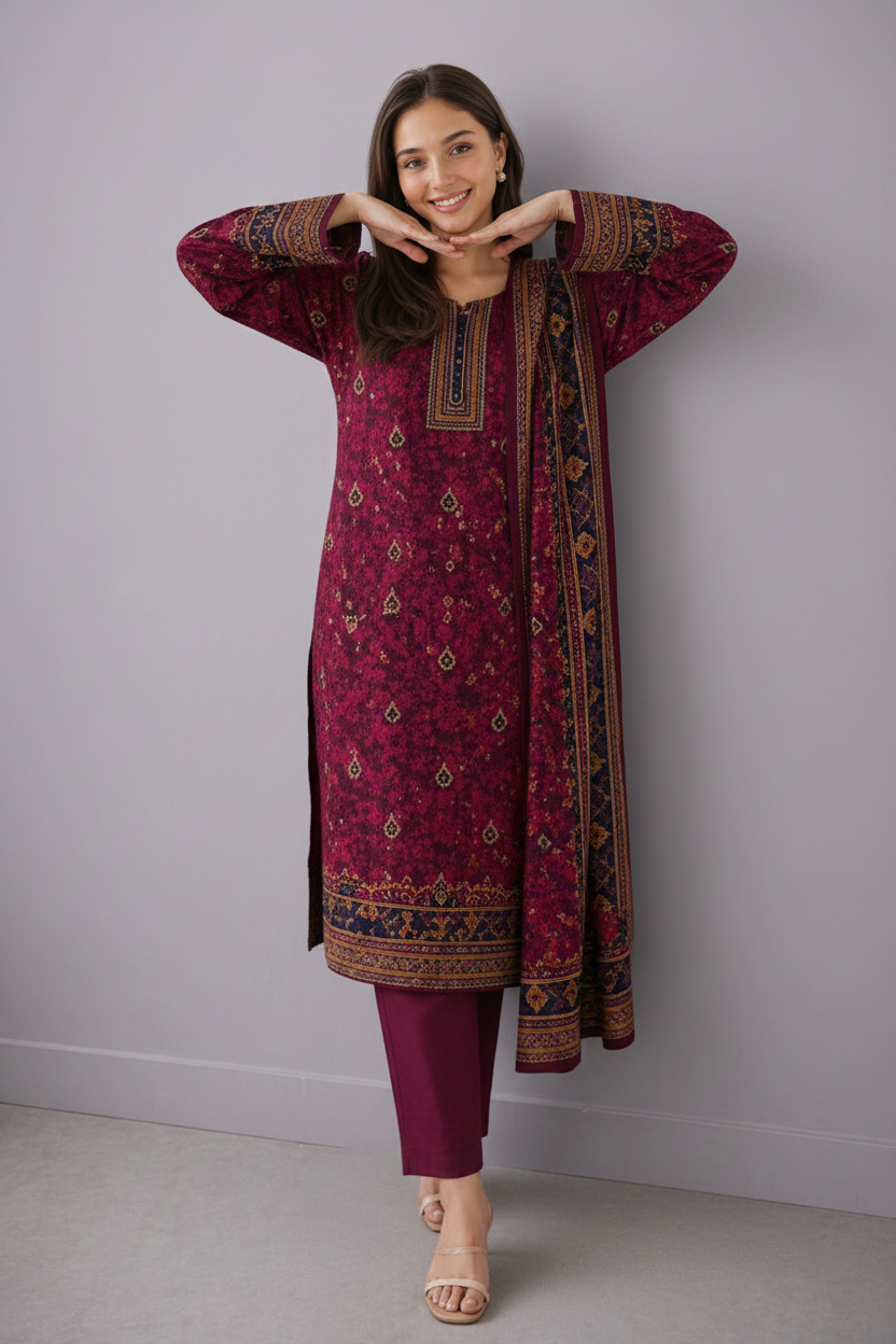 Maroon Lawn Suit 3 Piece for Women | Buy Online Pakistan