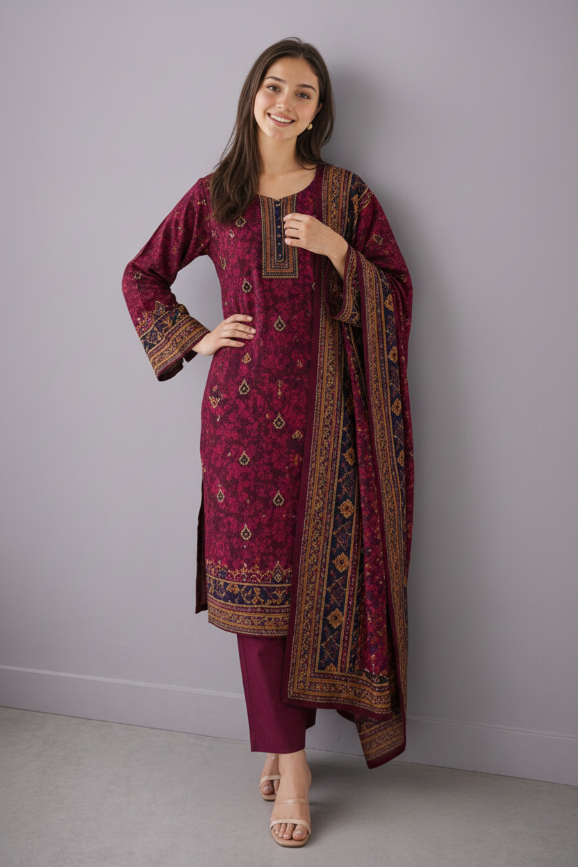 Maroon Lawn Suit 3 Piece for Women | Buy Online Pakistan