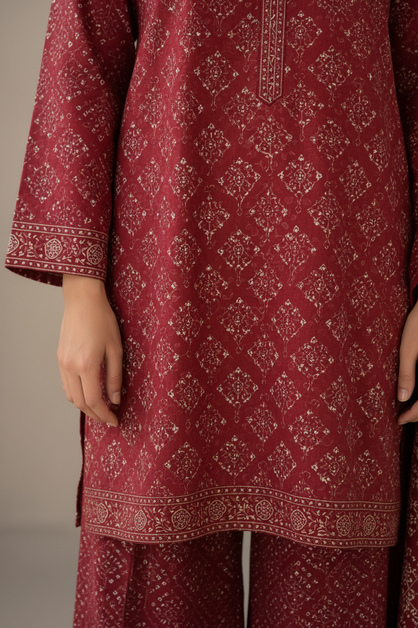 Crimson Red Printed Lawn 3-Piece Unstitched Suit | Women Lawn Pakistan 2026