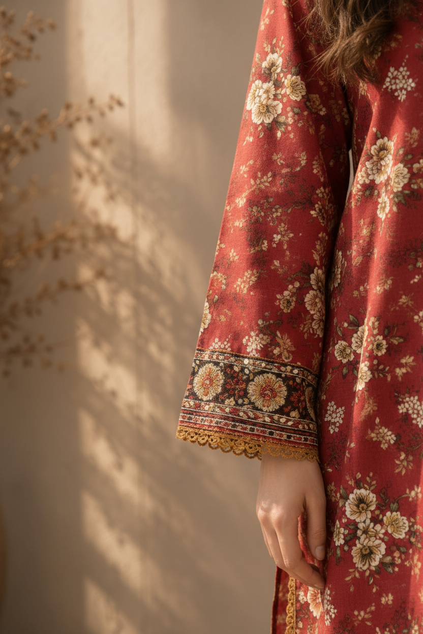 Red Printed Lawn 2-Piece Unstitched Suit | Women Lawn Pakistan 2026